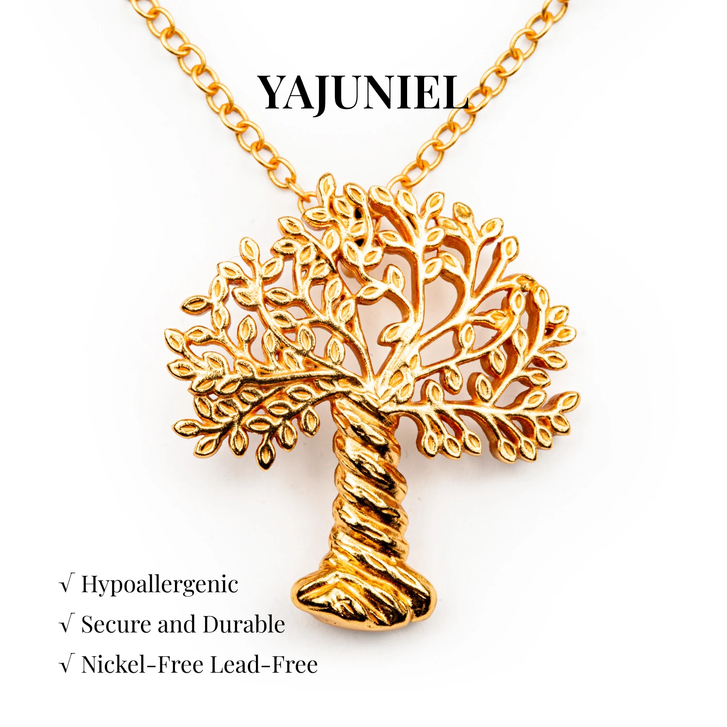 

YAJUNIEL 24K Gold Plated Hollow Tree of Life Pendant Necklace for Women Hypoallergenic Brass Spiritual Elegant Jewelry Gift
