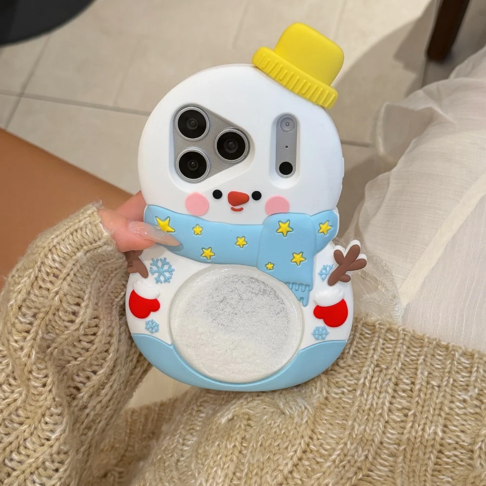 

Cute fashion silicone quicksand snowman phone case for 13 14 15 16 17ProMax protective case creative personality protective case