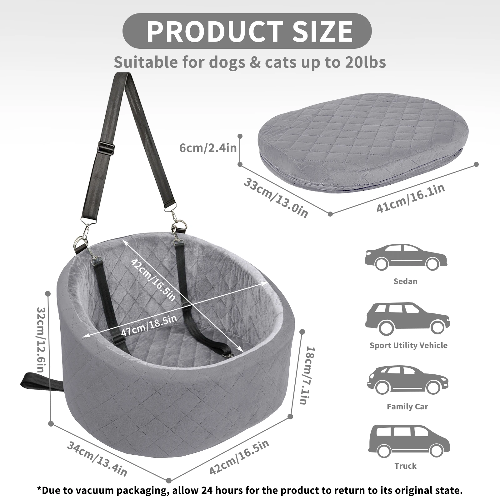 Dog Car Seat with 2 Safety Dog Leashes Safe Pet Travel Car Seat  Fully Removable and Washable Seat for Dogs