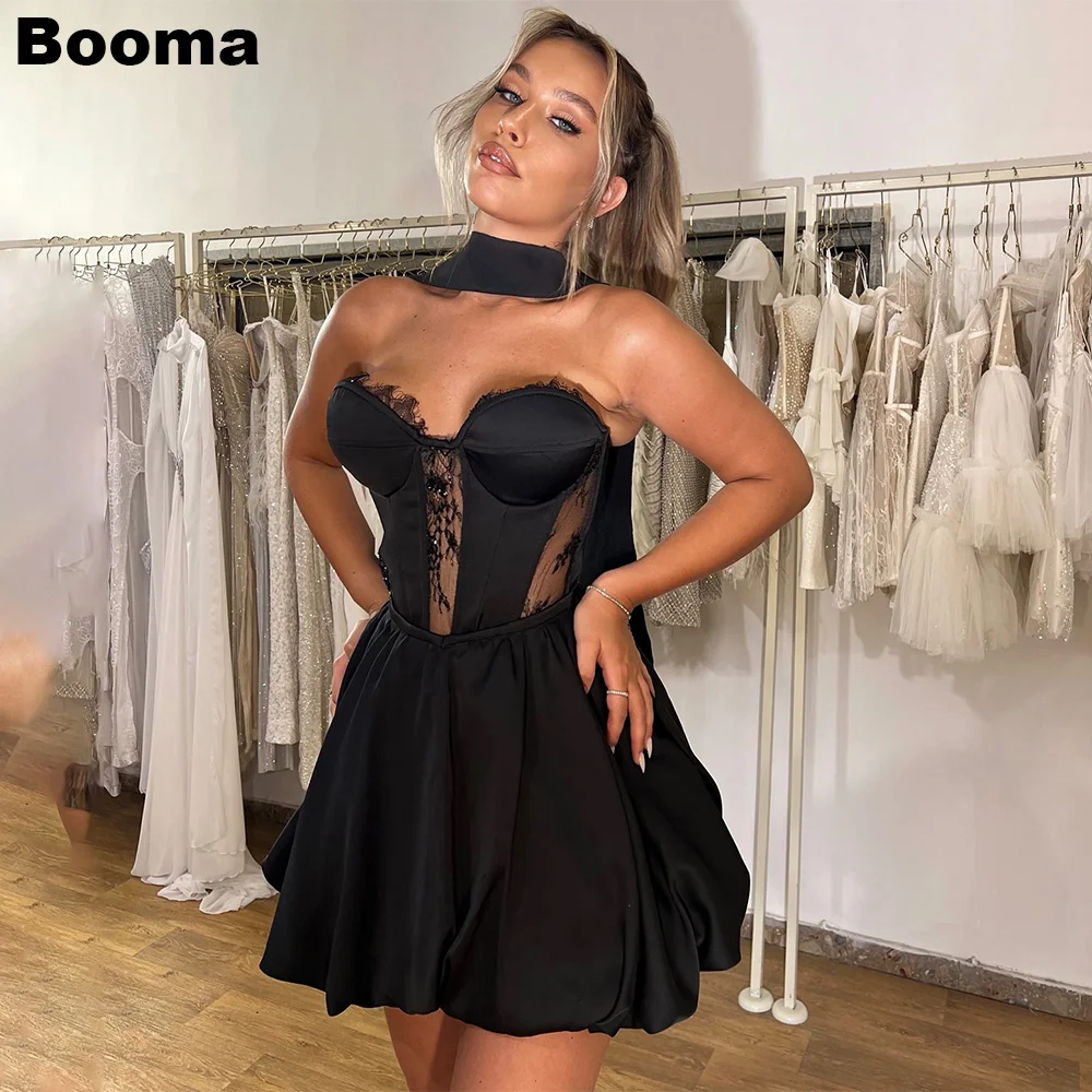 Booma Black a-line Mini abiti da ballo Sweetheart Satin Lace Homecoming abiti da festa per le donne abiti per occasioni speciali