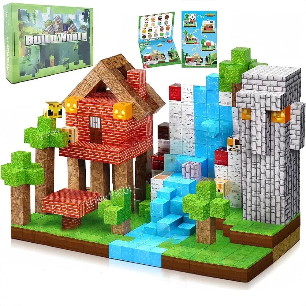 Blocs de Construction magnétiques Mine aimant monde ensemble jouets tige créatif empilage Cube Construction ensemble cadeau de noël pour enfant