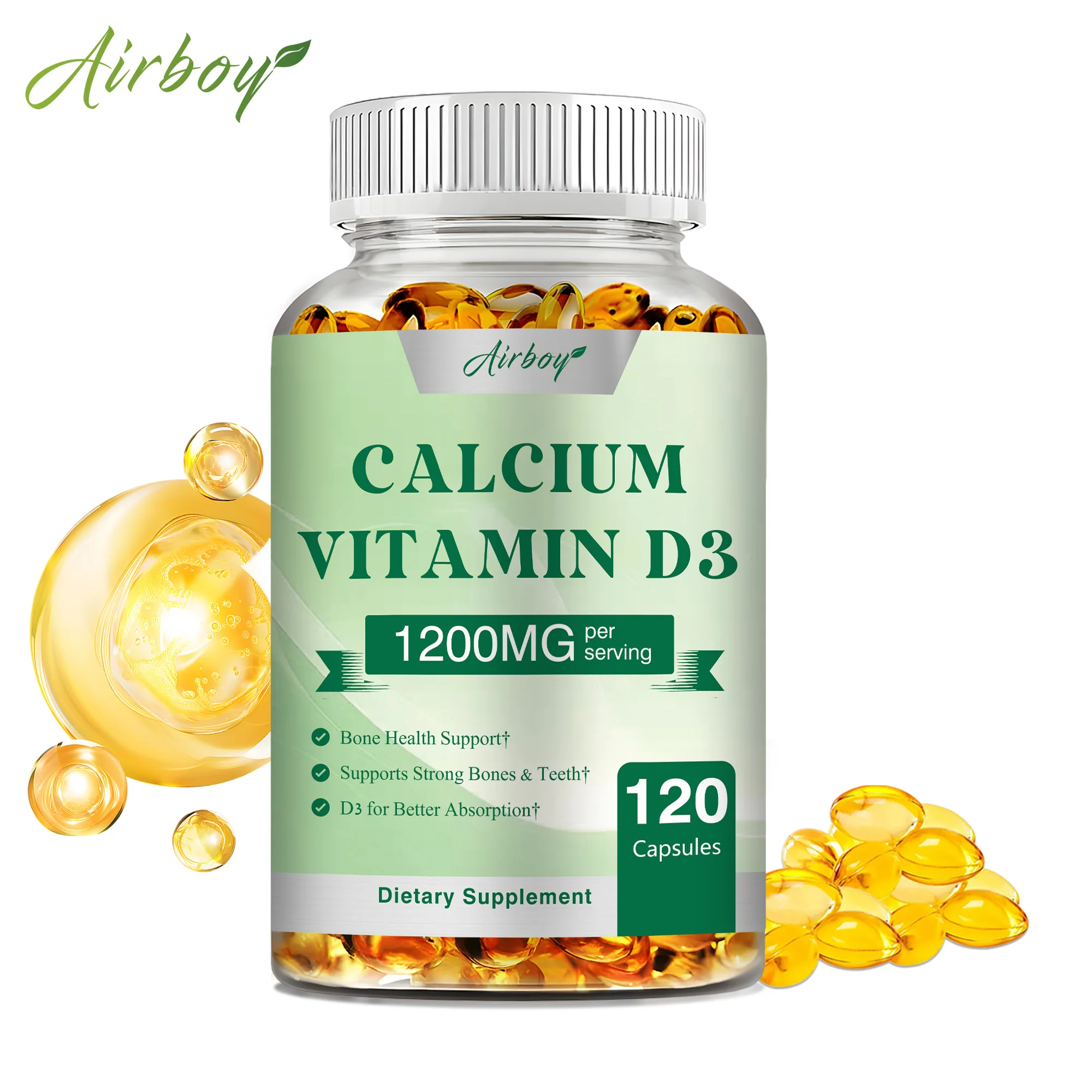 Calcium + Vitamin D3 Capsules - for Muscle Nerve Health Support Bone Density Teeth and Skin Heart Health - 120 Capsules