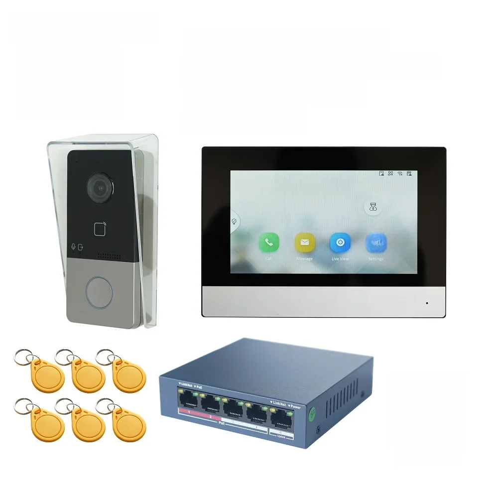 HIKVISION POE Video Intercom Kit, DS-KIS603-P(C), Multi-idioma, 802.3af, DS-KV6113-WPE1(C),