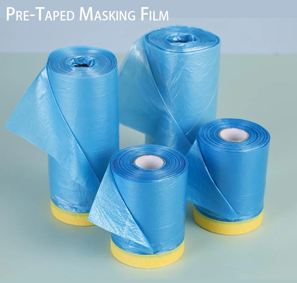 Pre-Taped Masking Film Plastic Sheeting Automotive Washi Tape No Residue Painters Plastic Drop Cloth for Painting