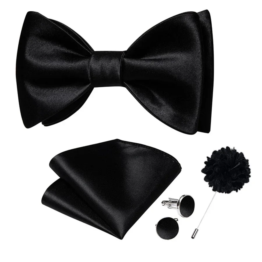 Nœud papillon pour hommes, avec broche, papillon noir solide pour marié, bal de mariage, costumes de smoking, accessoires, cadeau pour mari