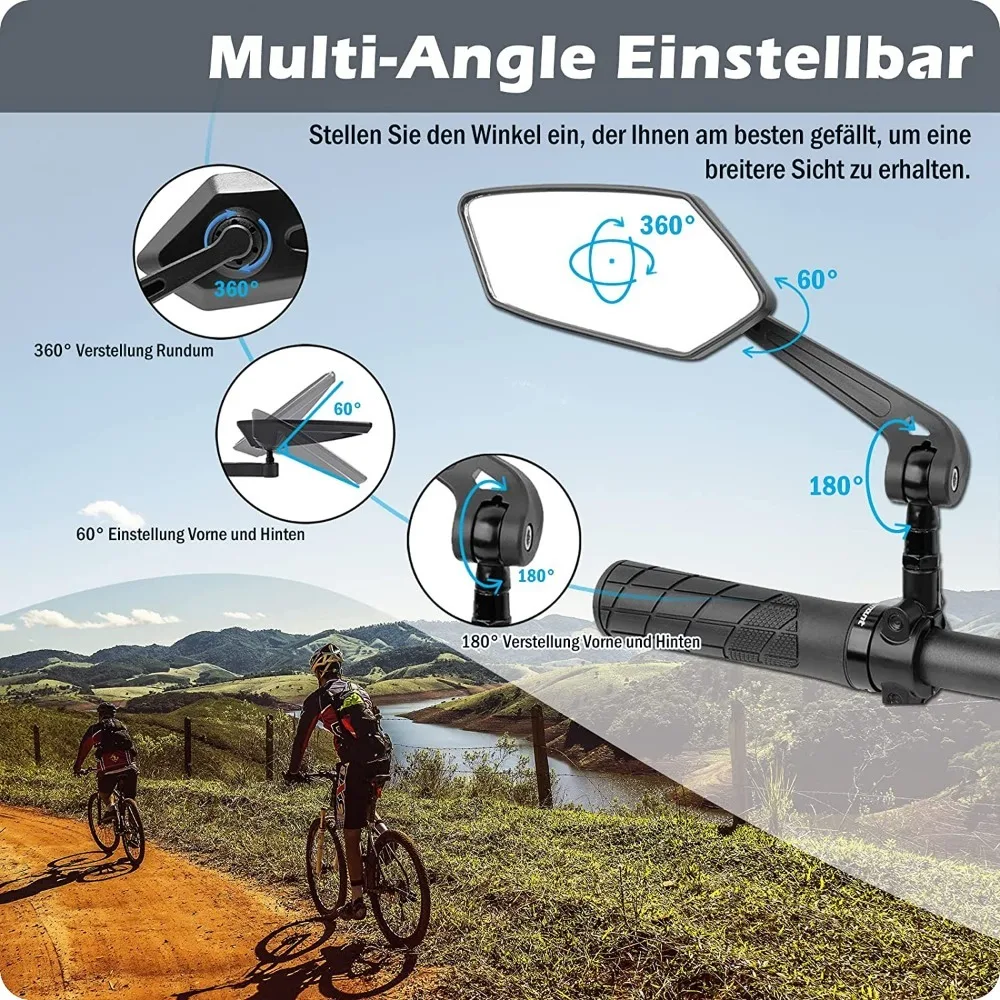 2 specchietti retrovisori per bicicletta, con visione a 360 gradi. ° Specchietto per bicicletta in vetro HD, regolabile e orientabile, per manubri da 20 a 24 mm, adatto a biciclette da montagna e da