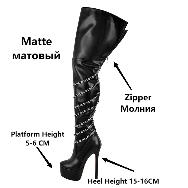 Onlymaker Woman Platform Over The Knee Boots Thin High Heel Lady Metal Chain Decoration Zipper Female Thigh Boots