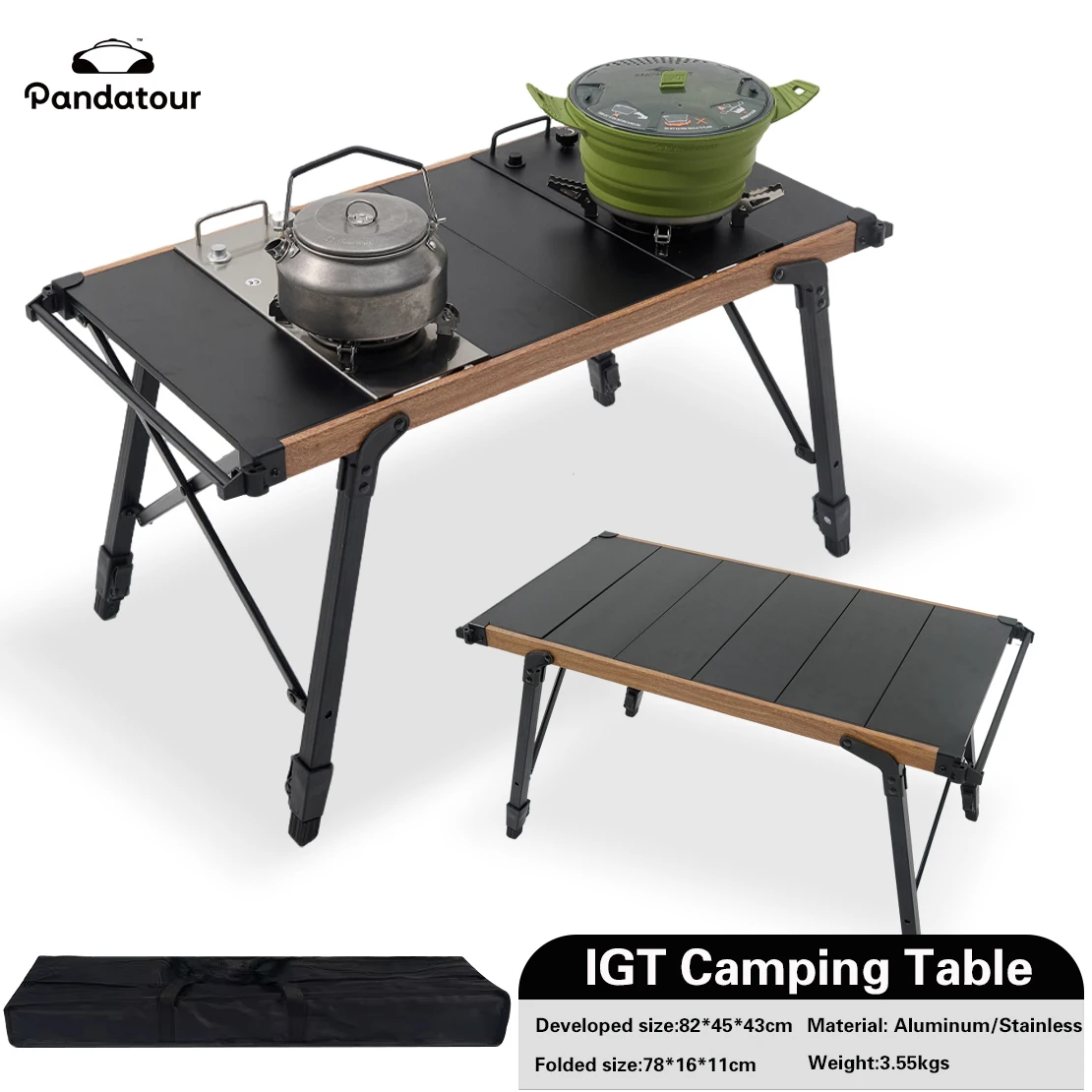 طاولة تخييم Pandatour IGT قابلة للطي من الألومنيوم للشواء والنزهات في الهواء الطلق وخفيفة الوزن للغاية ومحمولة لصيد الأسماك