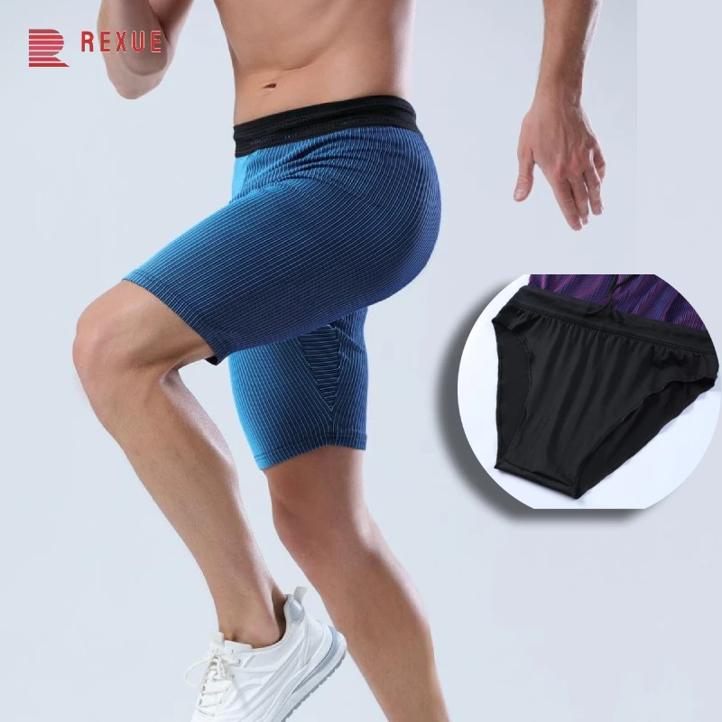 

2-in-1 Sports Men Short Leggings Men's Bodybuilding Shorts Compression Workout Inseam Gym Knickers With Underwears Skinny
