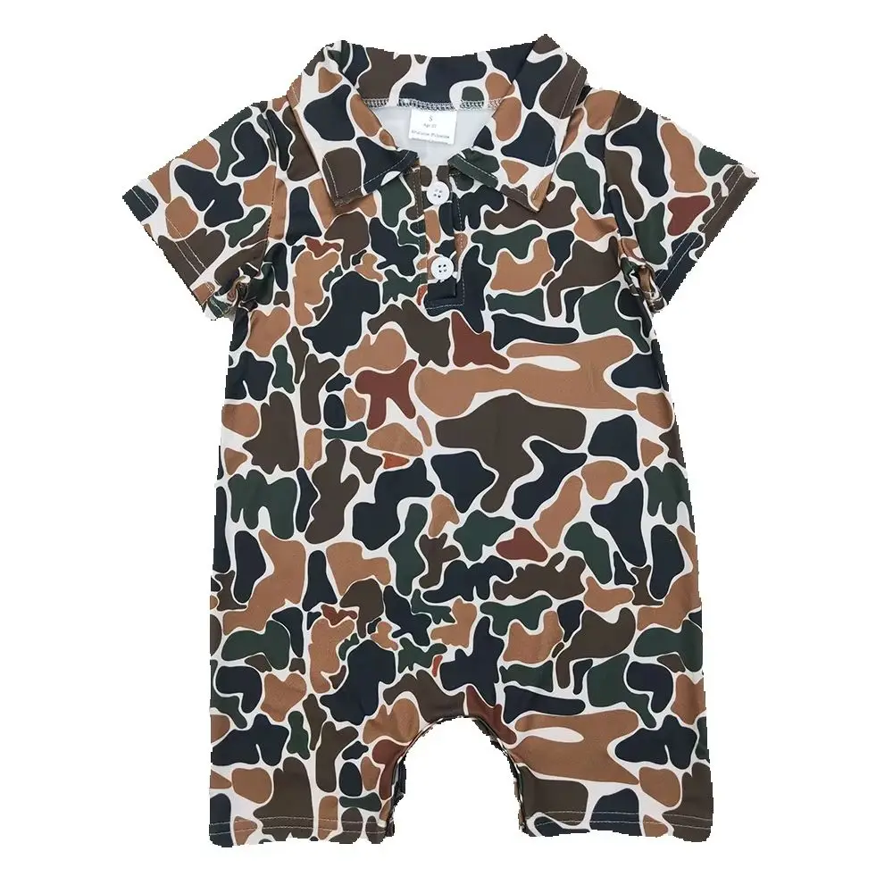 

SR2979 Baby Boys Summer Rompers Short sleeves brown camo baby boys polo romper