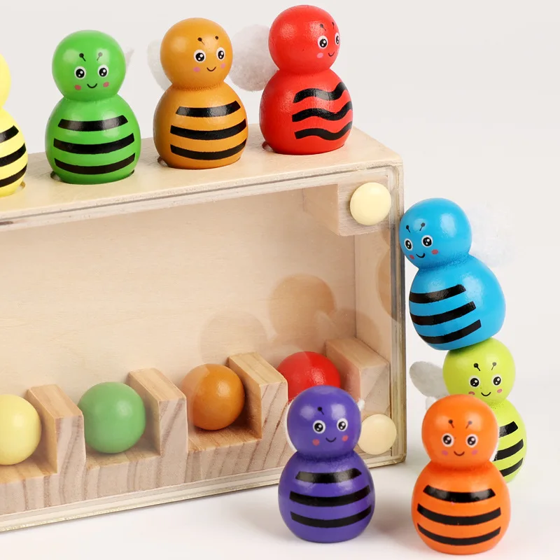 Color Matching Early Education Toys Wooden Bee Color Sorting Toy Montessori Toy Logical Thinking Game for Boys Girls Toy Gifts