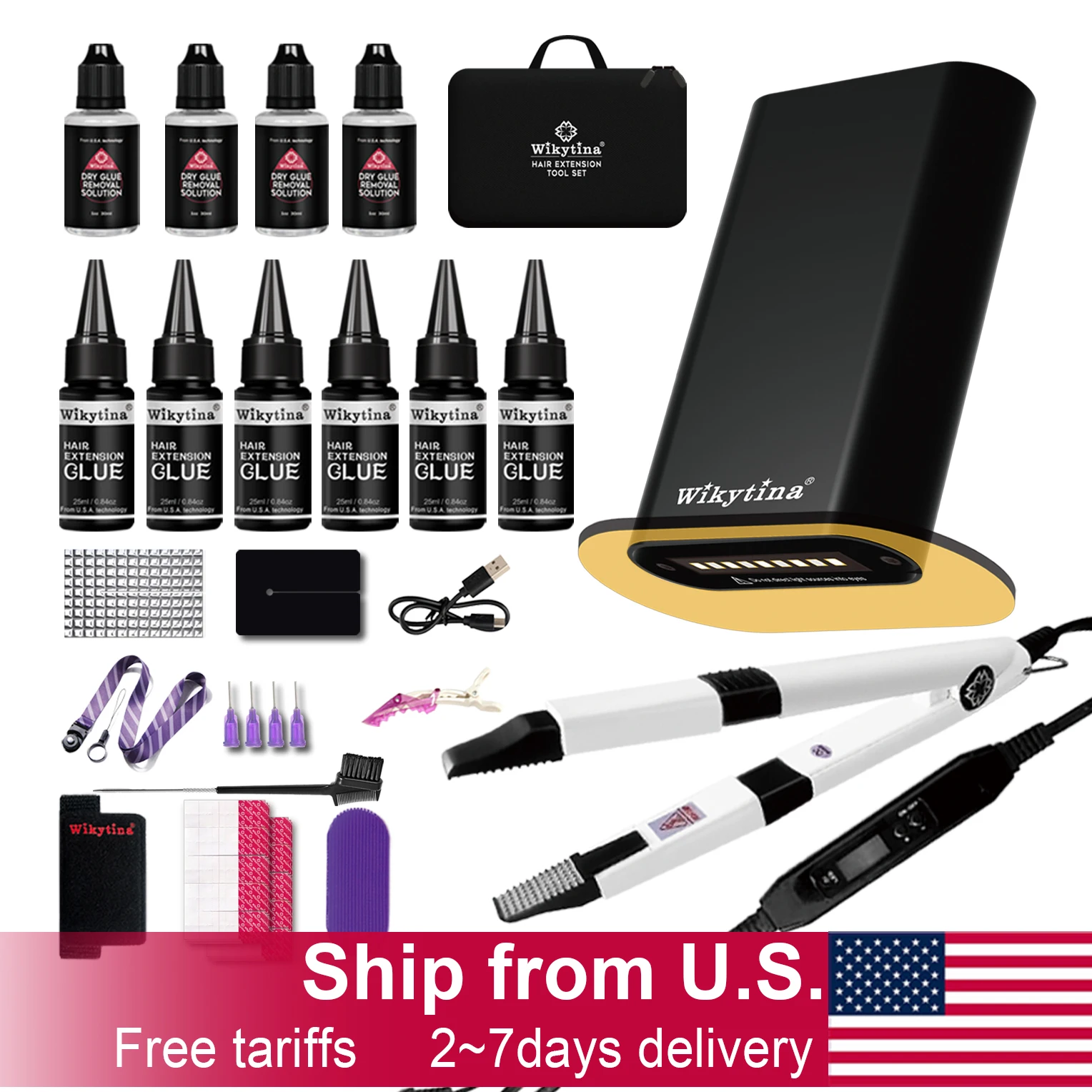 Wikytina V Light UV Light Hair Extension Kit Tools Set, Combo, UV Glue Remover Machine - Premium Salon Styling Tools Set Upgrade