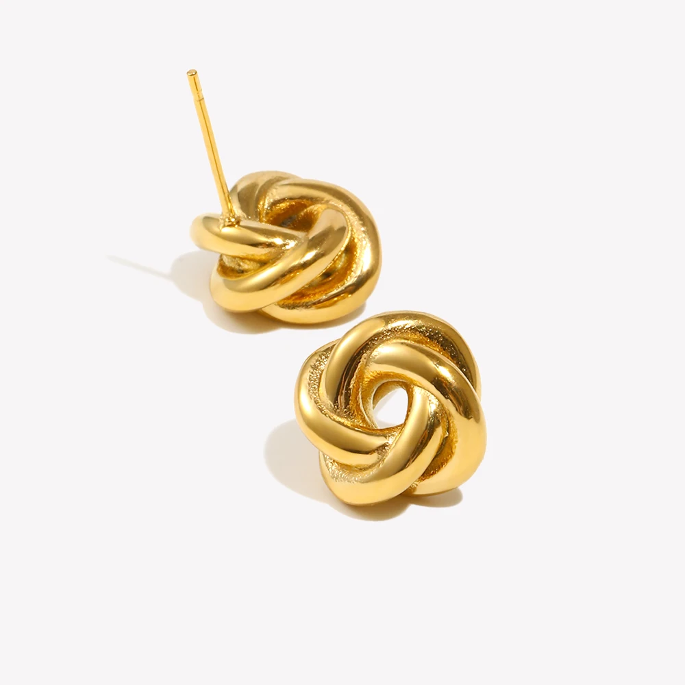 E.B.belle Minimalist Style Knitting Wool Ball Stud Earring Line Ball Shape Stainless Steel Jewelry
