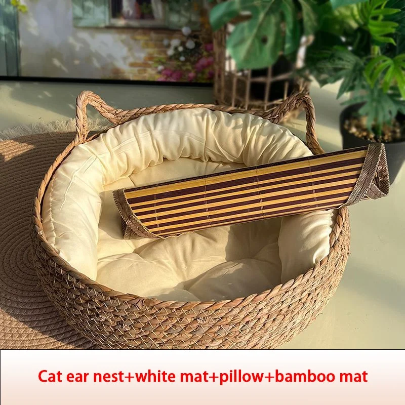 Four Seasons Cat Bed Woven Removable Upholstery Sleeping House Cat Scratch Floor Rattan Washable Cats Pet Products Accessories