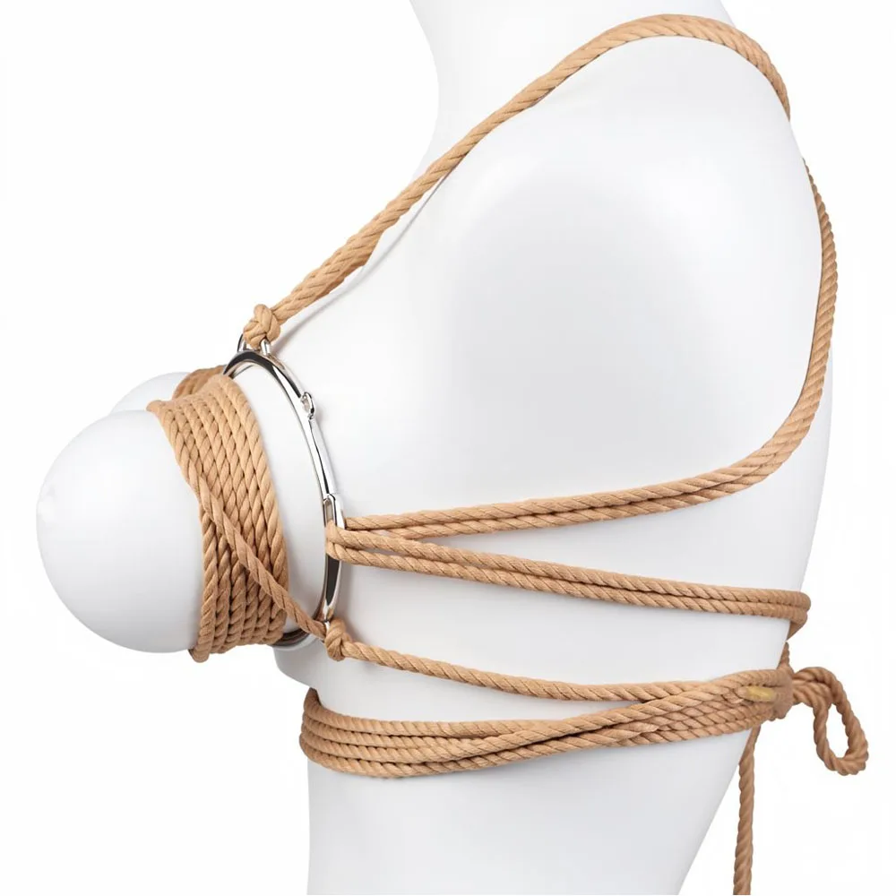 DIY Multi-Tie Japanese Shibari Cotton Rope Breast Restraint Harness Metal Ring Cage Bra Erotic Lingerie Accessories Sex Toy Kit - view 3