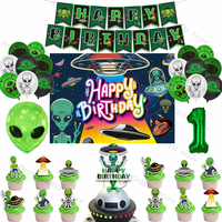 Alien Happy Birthday Party Decorations Supplies Aluminum Balloons UFO Theme Backdrop Banner Cake Toppers  Backdrop Space Kid Toy