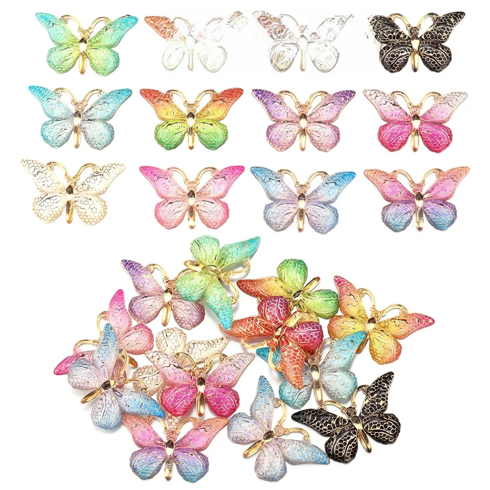 10 pièces 23*38mm acrylique coloré dégradé papillon dos plat strass et Appliques pour bricolage accessoires de scrapbook de mariage