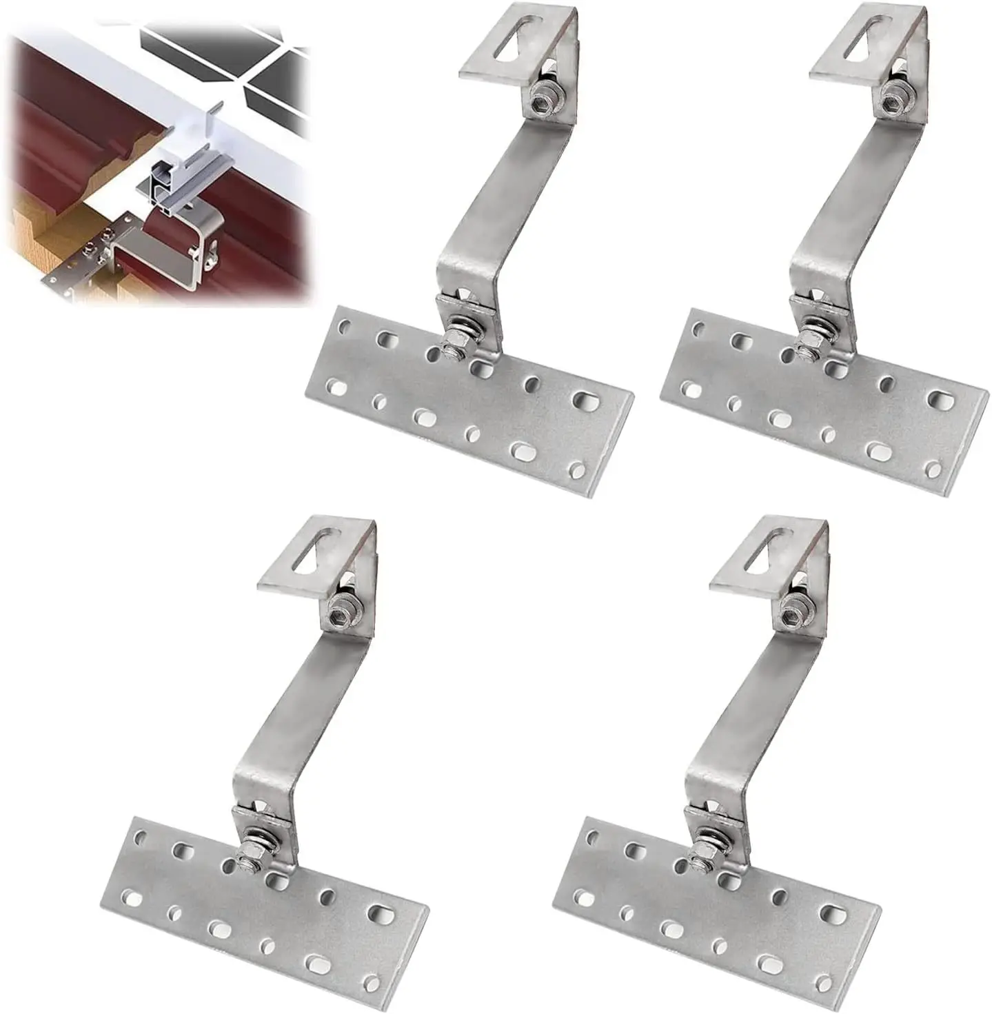 

4Pcs Adjustable 180 degree Solar Panel Mounting Tile Roof Hook Photovoltaic Bracket Parts 304 Stainless Steel Leveling Hook