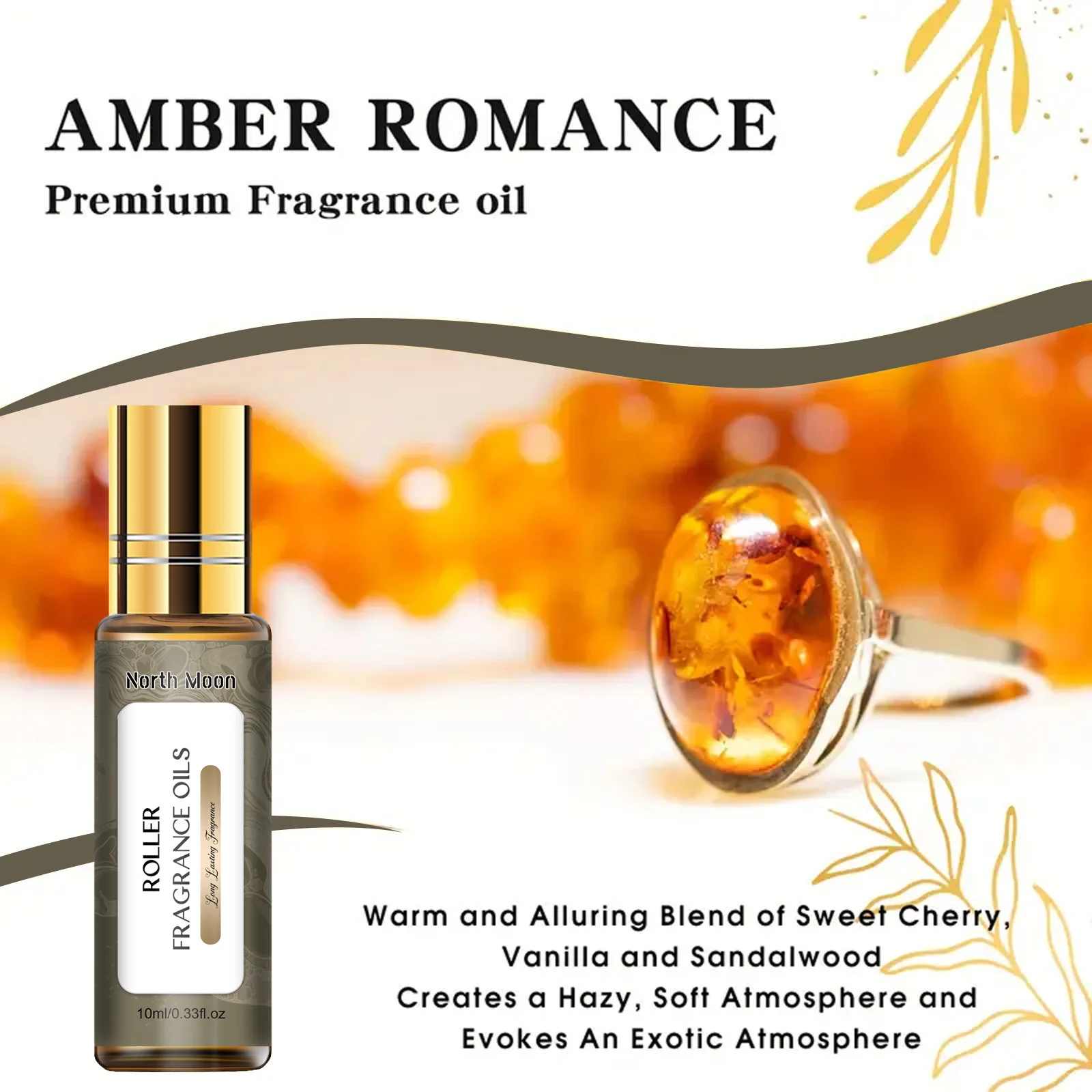 North Moon 10ml Sandalwood Rolling Perfume Oil Long Lasting Fragrance Elegant Dating Body Relax Charming Atmosphere Perfume