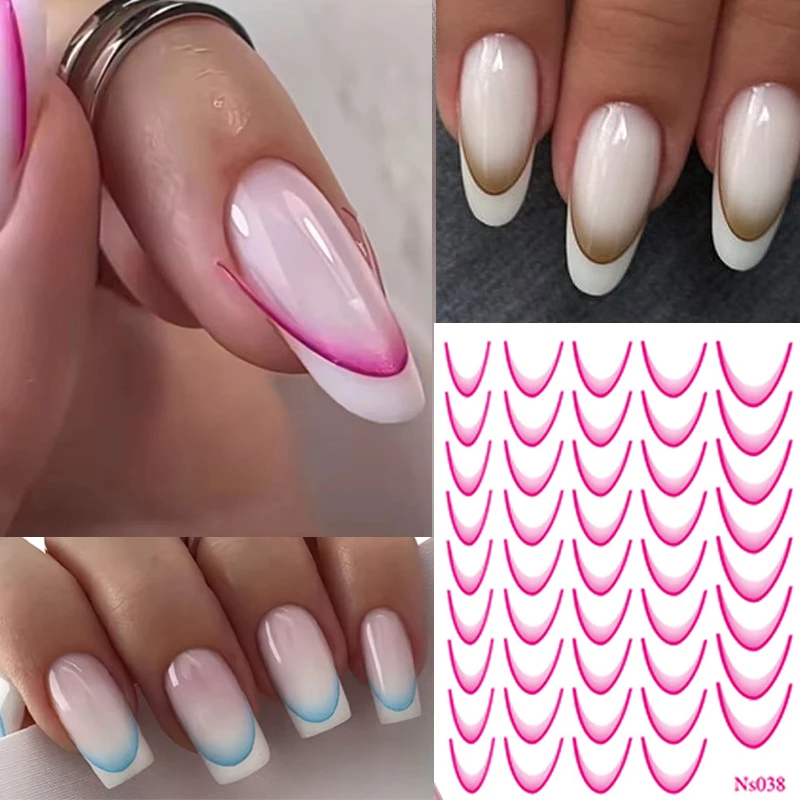 1pc Neon Colorful French Line Tips Nail Sticker Gradient Stripe Lines Transfer Stickers Bend Lines Nail Art