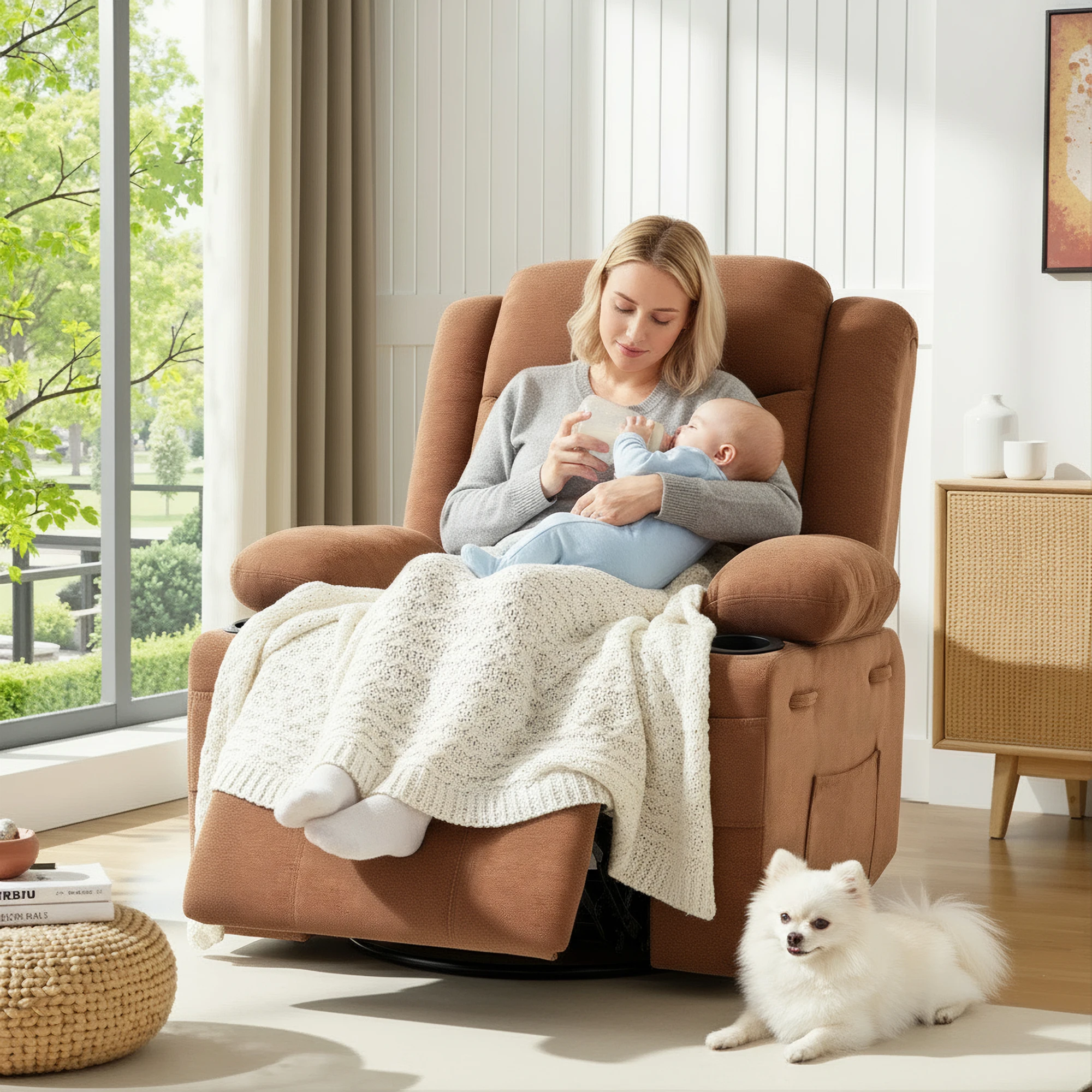 كرسي هزاز دوار من قماش الشينيل - مراجعة Baby Nursery Glider Chair وسعره