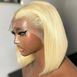 613 Honey Blonde Straight Short Bob Wig Transparent Lace Front Human Hair Wigs Colored 13x4 Transparent Lace Frontal Wig 200%