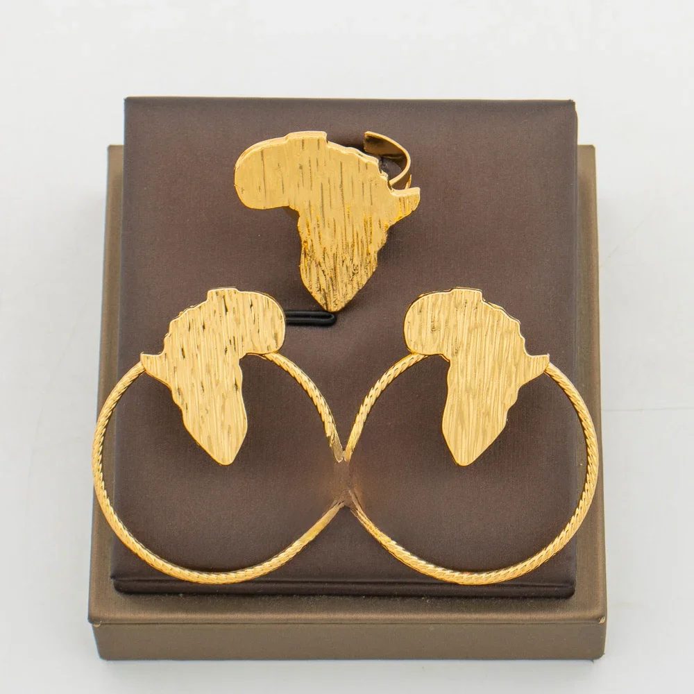 YM Ensemble de bijoux africains en or pour femmes, boucles d'oreilles et bague, clip en alliage de cuivre, mariage, document, 03/Wear, 2 pièces 3