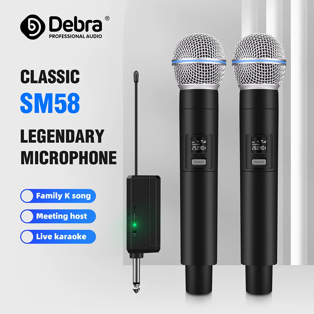 Debra Karaoke Wireless Microphone System VP Series 2 Channel  Handheld Mics 60m For Stage,Church,Party,School, PA, Speaker