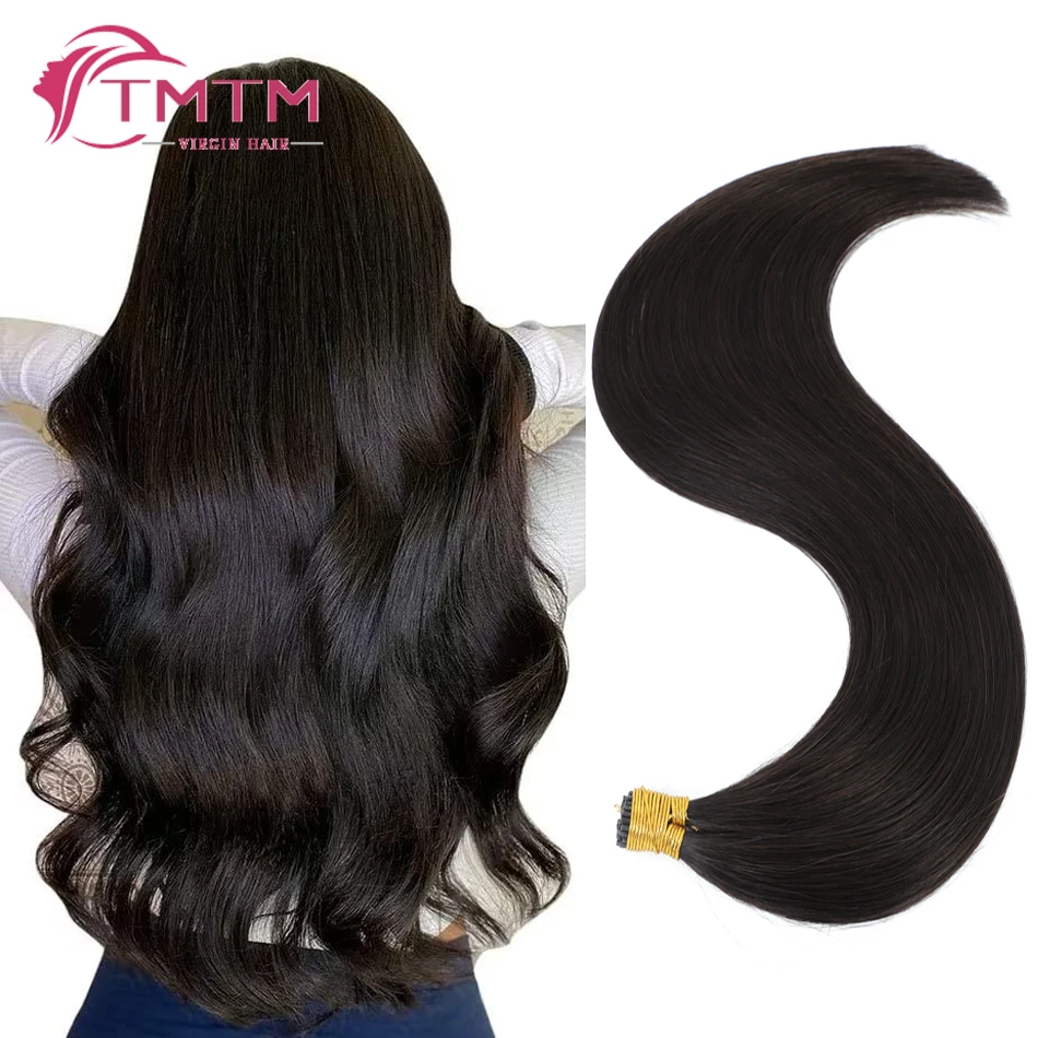 

Straight I Tip Hair Extensions Real Remy Human Hair Natural Black Brazilian I Tip Fusion Hair Extensions 50g/pack 16-22 Inch