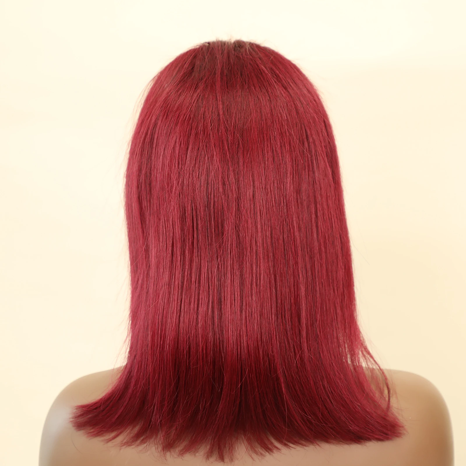 Wig rambut manusia Brasil penjualan Wig Bob rambut manusia 13x4 HD renda depan Wig Bob 99J merah tanpa lem untuk WANITA HITAM