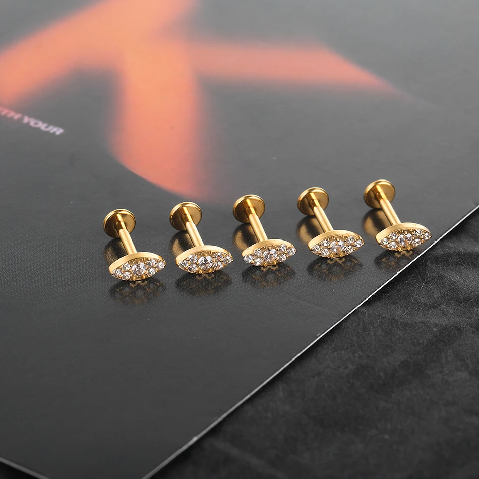Titanium Gold Color Labret Piercing Flat Back Lip Studs Jewelry Cubic Zircon Helix Conch Piercing Stud Earring for Women image 5