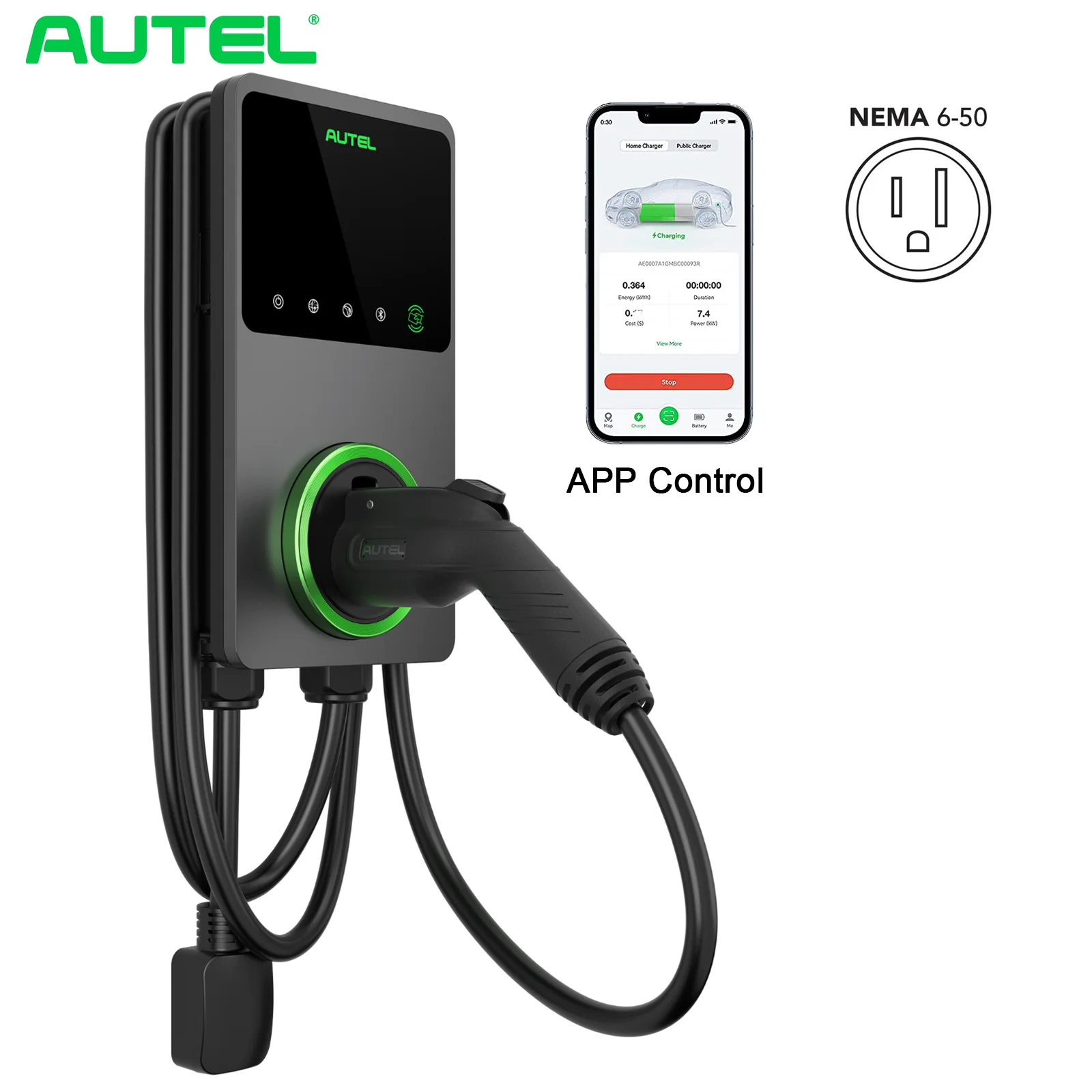 

Autel RFID WIFI Enable 40A 240V 9.6KW Car EVSE Level 2 EV Home Charger J1772 Wallbox Electric Vehicle Charging Station 25 ft.