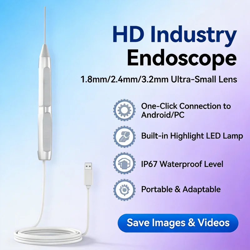 

HD Industrial Endoscope Camera 1.6–3.3mm Mini Borescope Waterproof Rigid Tube for Android PC Casting Hole Pipeline Inspection