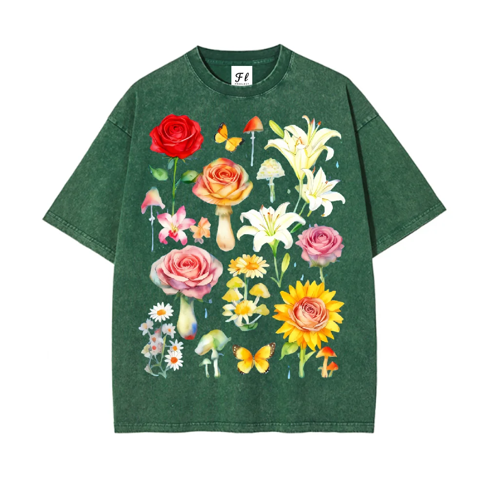 تي شيرت قطني كاجوال مطبوع عليه فراشة الفطر المائية بألوان مائية للجنسين بأكمام قصيرة تي شيرت عصري للارتداء اليومي #5