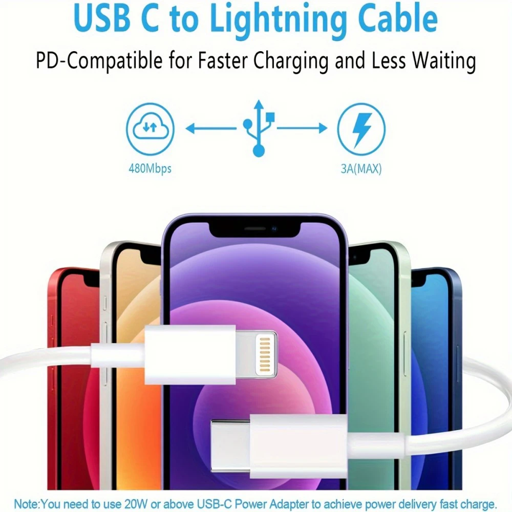 كابل USB 20 وات ومحول توصيل PD UK لهاتف Apple iPhone 14 13 12 11 Pro Max 7 8 Plus XS XR شاحن سريع من النوع C إلى iOS سلك شحن