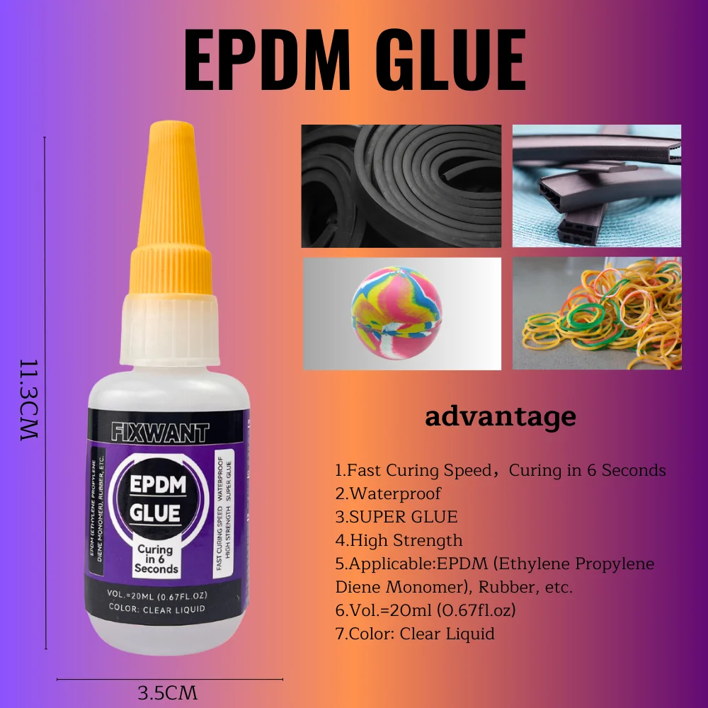 FIXWANT 6 Seconds Fast Drying EPDM Ethylene Propylene Diene Monomer Rubber Glue 20ML