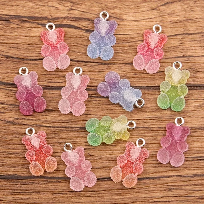Breloques ours colorées, 20 pièces, 11x20mm, 6 couleurs, Cabochons en résine, paillettes, bonbons gommeux, collier, porte-clés, pendentif, accessoires de fabrication de bricolage