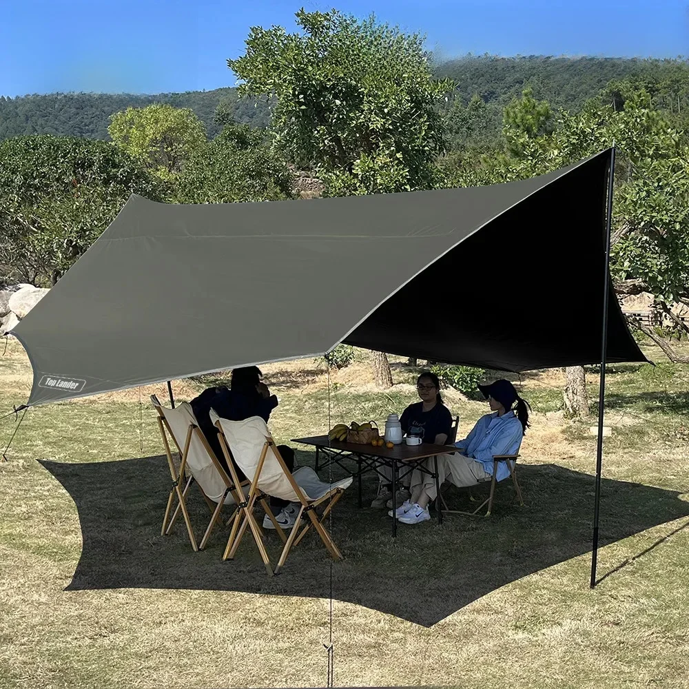 5.1x5.1m Grote Zwarte Coating Tarp Waterdicht Octagon Coated Camping Tarp Outdoor Luifel Dekzeil Schaduw Tent Onderdak zonnescherm - afbeelding 2