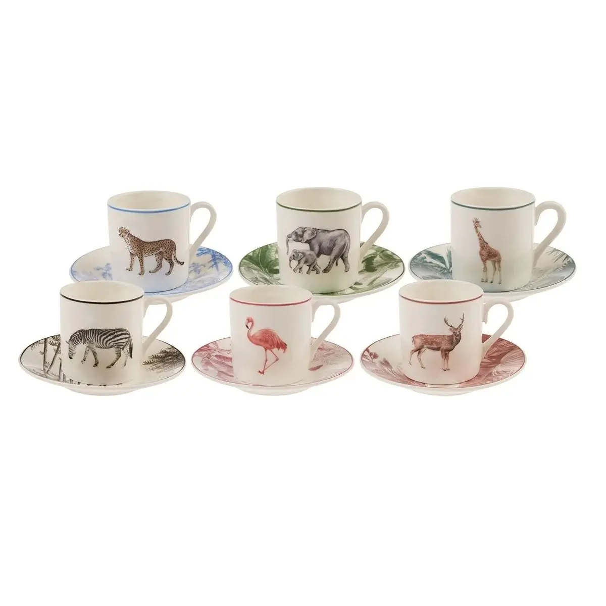 Karaca Jungle Set of 6 Turkish Coffee Cups 80 ml Hand Made Porcelain 12 Pieces Colored Elegant Cheap Gift