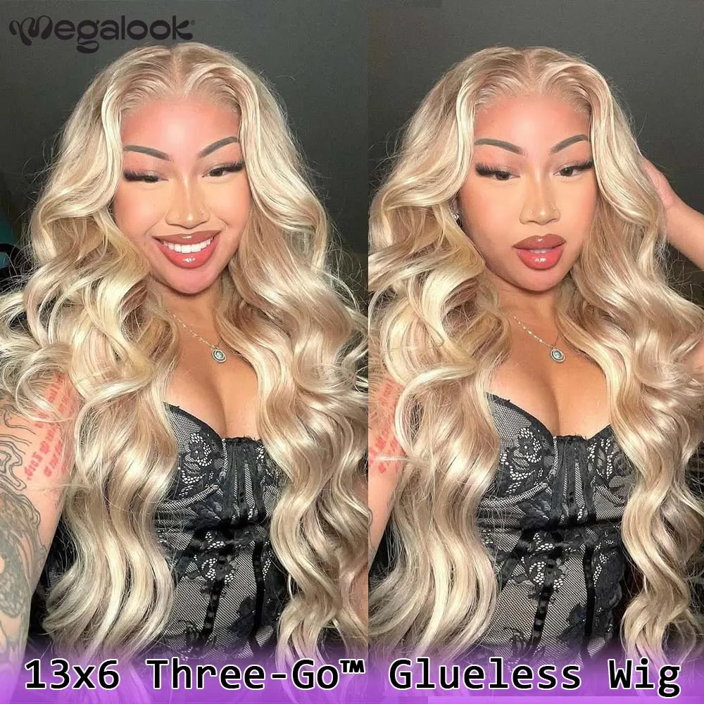 

13x6 Honey Blonde 613# Human Hair Glueless Lace Frontal Wigs for Women Body Wave Wear to Go Wig Bleached Knots Megalook Hair