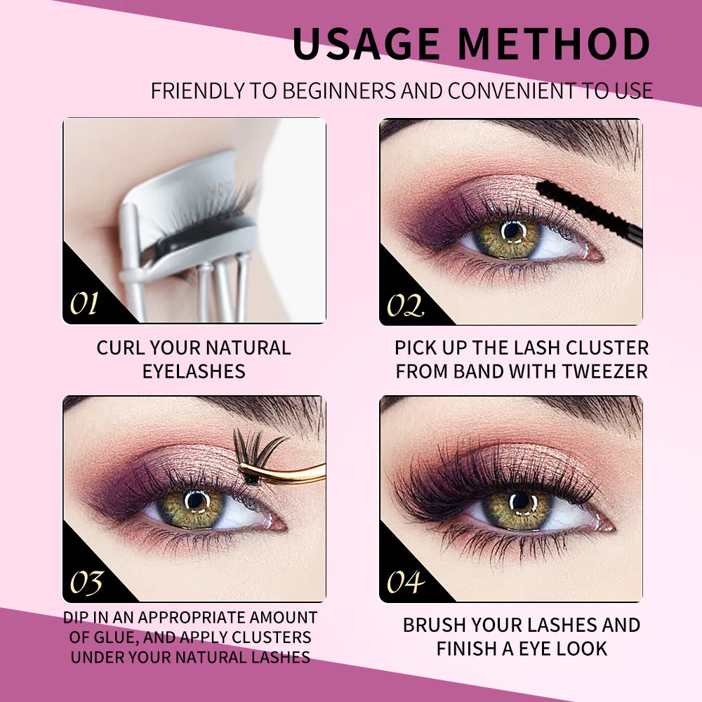 3D DIY Cluster Lash Kit – Glue-Free, Self-Adhesive, Curling, Lengthening, Volumizing, Waterproof, Oil-Proof, For All Skin, Unise