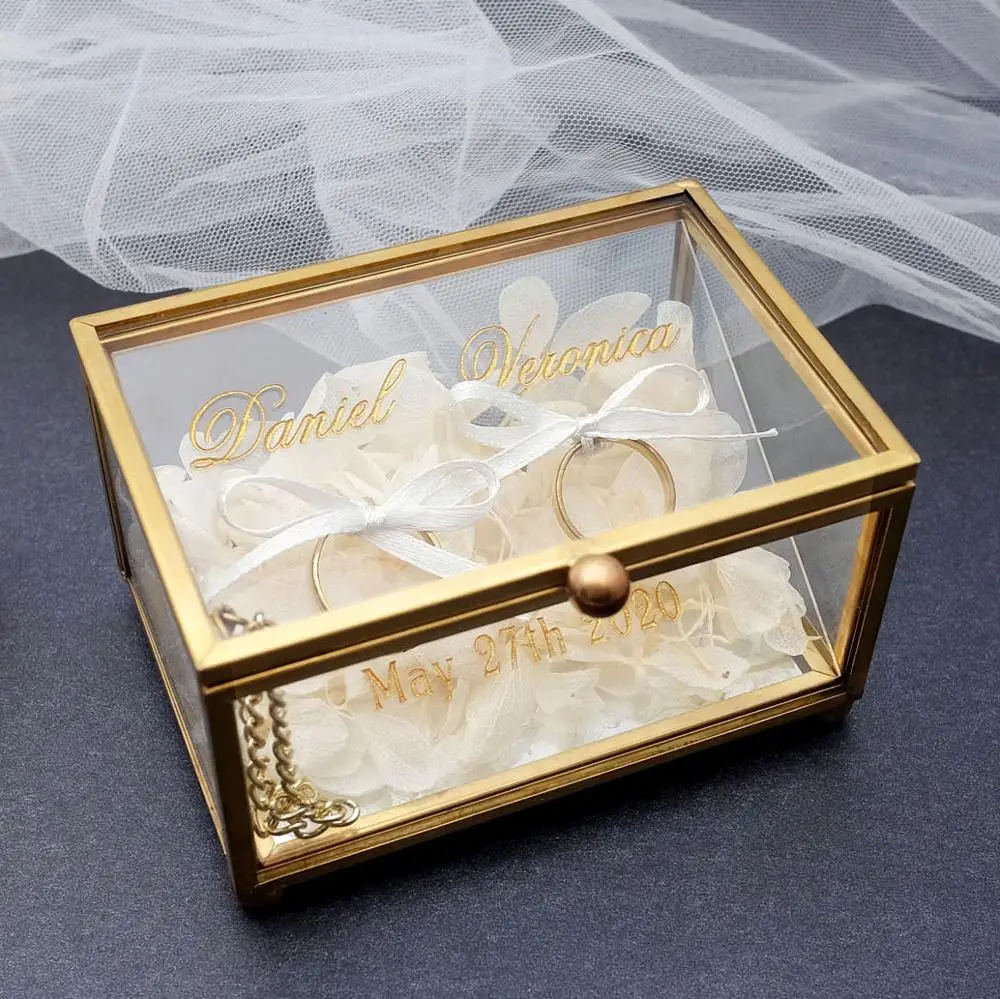 Personalized Geometrical Clear Glass Jewelry Box Organizer Holder Wedding Keepsake Box Wedding Favors Bridal Gift Glass Box