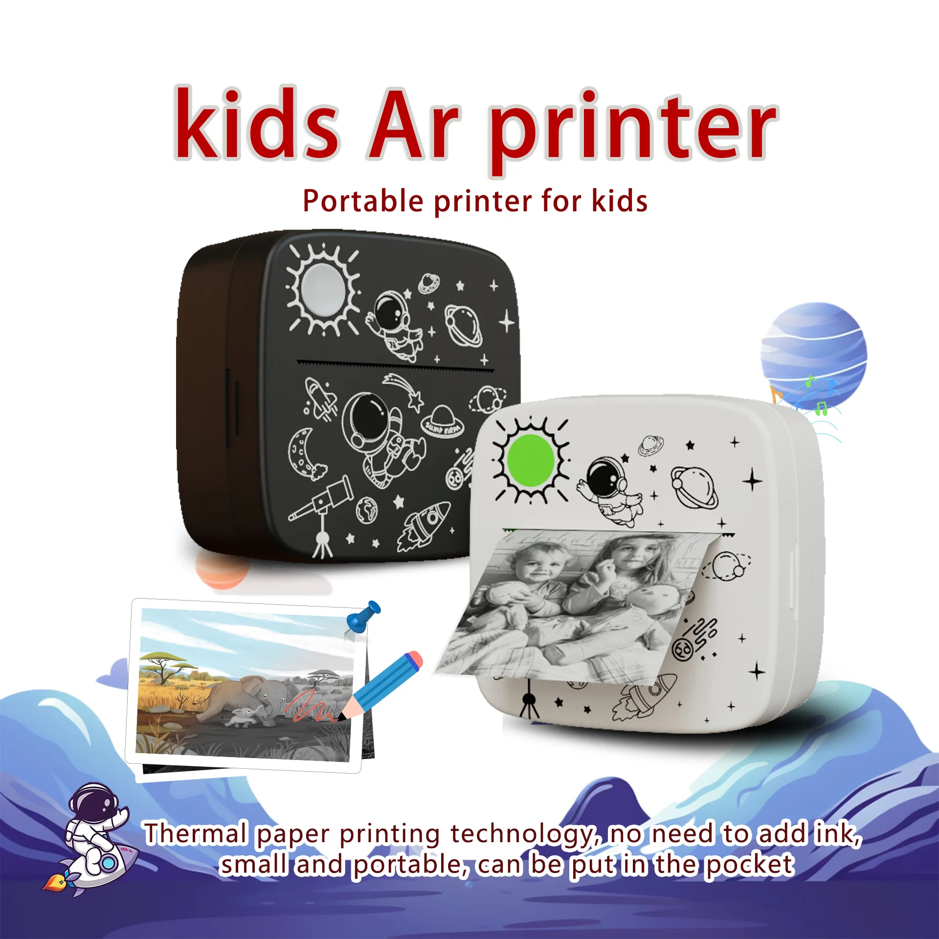 AR Label Printer, Portable Software Printing & Photo Printing, Animal Themed Picture,Children's Painting & Educational Learning