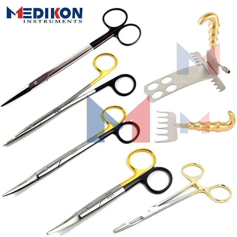 5 Pieces Scissors And Olsen Hegar Needle Holder Abdominal Pelosi Retractor With Light Plastic Surgery Instruments Tools Scissors