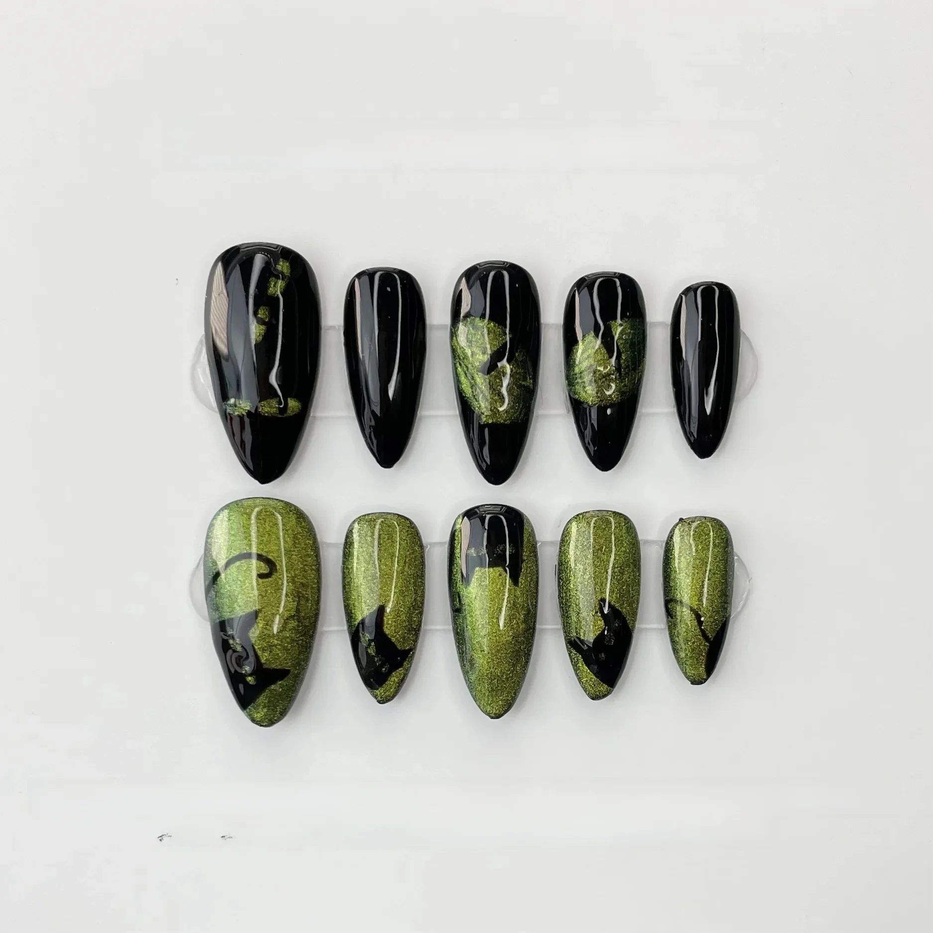 Faux Motifs d'Amandes pour Halloween, à Presser, Fait à la Main, Vert Aurore, Œil de Chat, N64.Fini, 10 Pièces