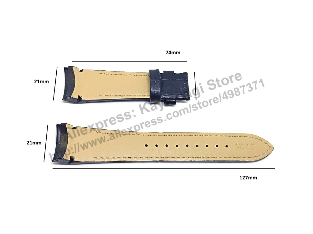 Seiko Premier 7D56-0AB0 - SNP126P1 - Compatible for 21mm Navy Blue Genuine Leather Curved end Replacement Watch Band Strap