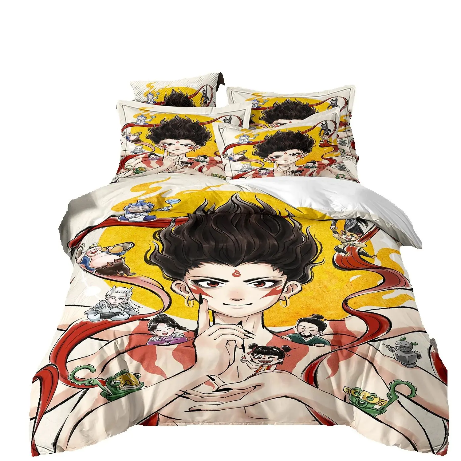 

HD Print Animation Ne Zha Quilt cover,Ne Zha 2 Bedding Set Single Twin Full Queen King Size Bed Set Adult Kid Bedroom Duvetcover