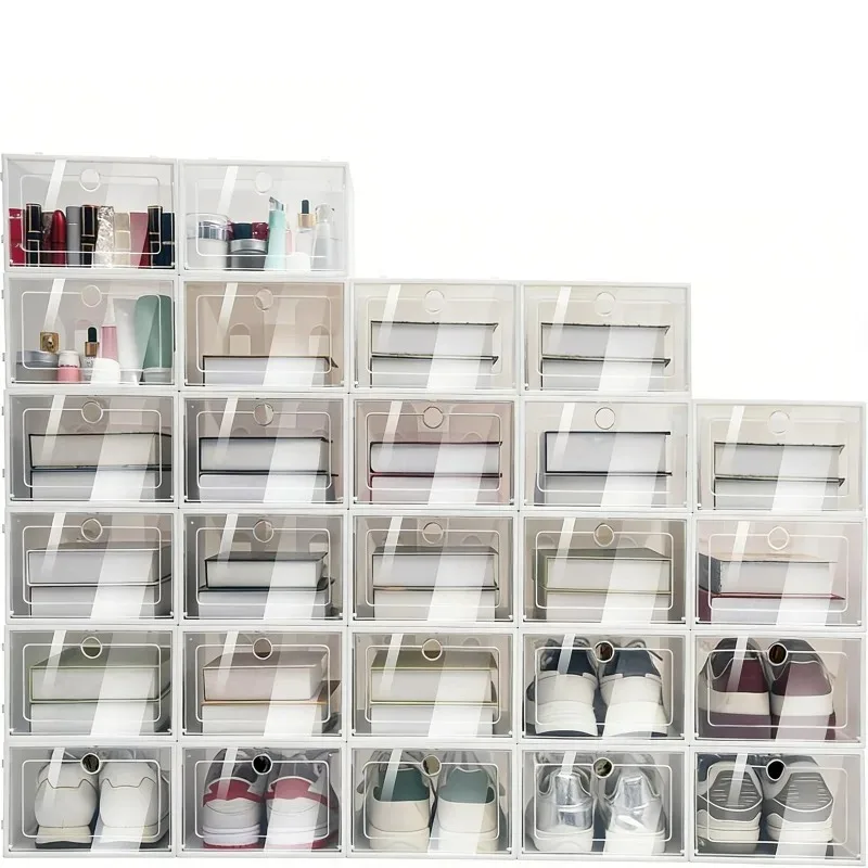 16-teiliges Stapelbares Schuhboxen-Set mit Klappdeckel Faltbare Haushalts-Aufbewahrungsbehälter Transparente Plastik-Schuhboxen