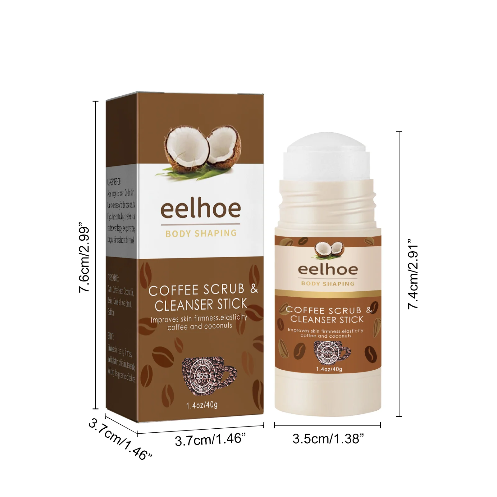 Eelhoe 40 جرام القهوة فرك تنظيف عصا تنظيف المسام التقشير تشكيل الجسم إزالة الجلد الميت تشديد الجلد فرك عصا #6