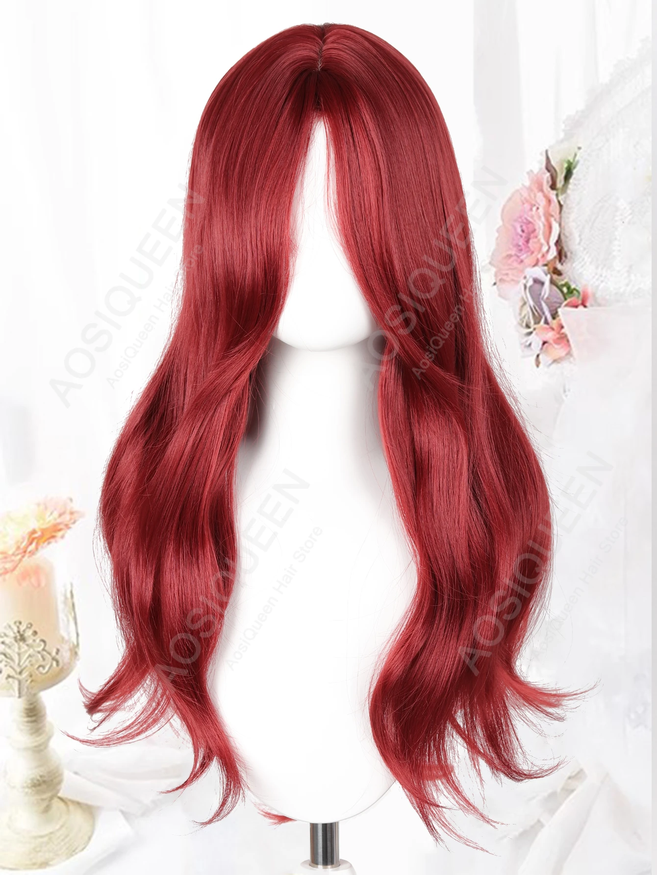 Red Long Curly Wavy Synthetic Heat Resistant Wig With Bangs Women Wigs For Daily Wear Cosplay Party Gifts Christmas Winter Wigs
